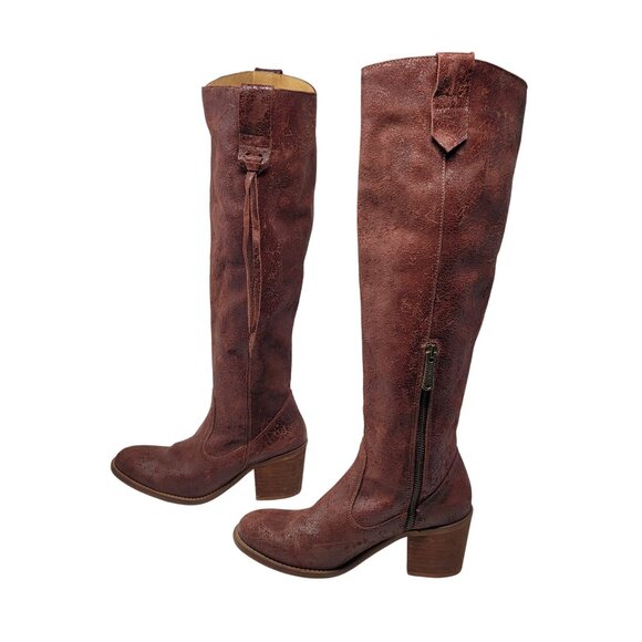 Veracruz Tala Crackle Boots Sz 37 Tall Distressed Leather Oxblood Wine Riding - Picture 3 of 15